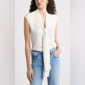 NORDSTROM TIE FRONT SLEEVELESS Top xs Ivory Tofu